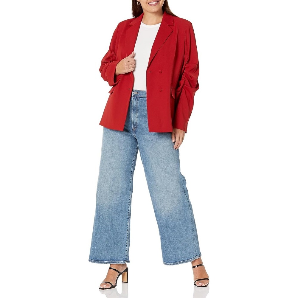 The Drop Women's Flame Scarlet Ruched Sleeve Blazer XXL NWT - Picture 3 of 4
